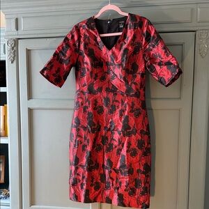 J. Peterman Red and Black Floral Midi Dress